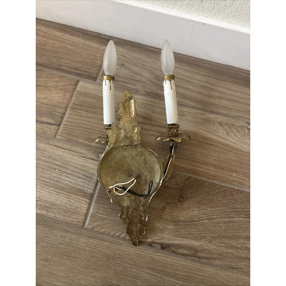 Antique Victorian 2 Light Brass Candelabra Wall Lamp Light‎ Sconce